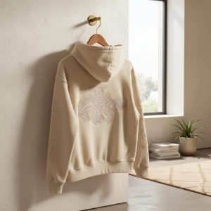 Derschutze Beige Embroidered Cowboy Graphic Hoodie