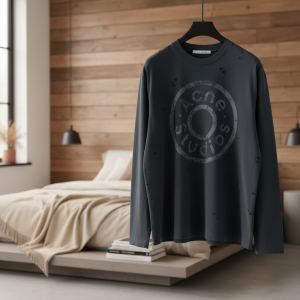 Acne Studios Distressed Logo Black Long Sleeve Shirt