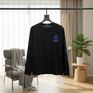 Chrome Hearts Black Long Sleeve T-Shirt Blue Cross Print