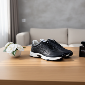 Chanel Black Leather Sneakers Double C Logo