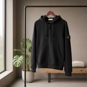 Stone Island Black Zip Up Compass Hoodie