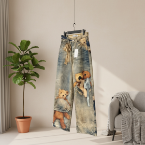 Acne Studios Teddy Print Wide Leg Jeans